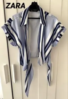 ZARA ストライプ柄 半袖シャツ フロントタイ XS