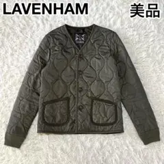 ★美品★ ラベンハム ノーカラーキルティングジャケット カーキ 36 イギリス製