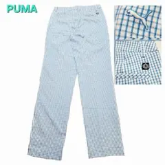 PUMA ゴルフパンツ W30 L32 チェック柄 春夏 薄手 メンズ 白 青のサムネイル