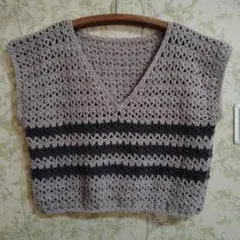 ハンドメイド Vネック ストライプベスト