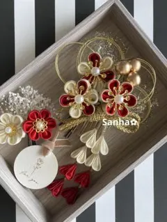 T-1156 つまみ細工 髪飾り 水引 卒業式 成人式 結婚式 七五三 髪飾り