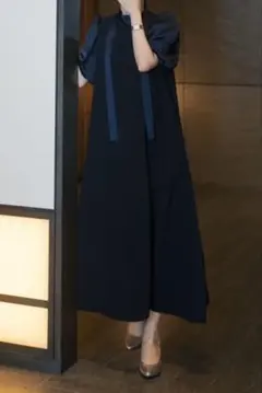 結婚式 オケージョン お呼ばれドレス ネイビー パフスリーブ(25日までの出品)のサムネイル