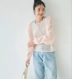 coca シアーメッシュニットトップス L アイボリー