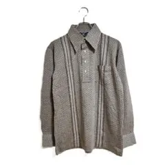 RENOWN 長袖シャツ L ブラウン 総柄 ストライプ きれいめ 上品 レトロのサムネイル