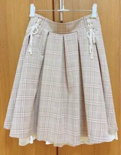 リボン編み上げ フリルチェックスカート
