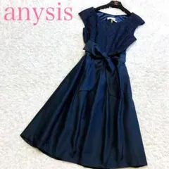 美品 エニィスイス レースワンピース ひざ丈 リボン size2 M