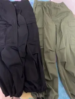 美品‼️ GU スーパーワイド カーゴ パンツ オリーブ ブラック 2着セット