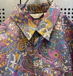 古着　ヴィンテージ　シャツ　柄シャツ　総柄シャツ　ポリ　レトロ　個性派