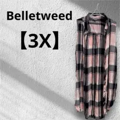 Belletweed【3X】オーバーサイズ　チェック柄ノースリーブ ロングシャツ
