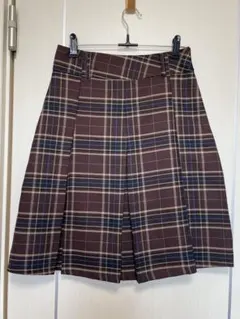 チェックプリーツスカート ミドル丈 ブラウン