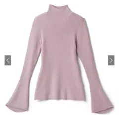 値下げ不可　ハイネックベルスリーブリブニットトップス[k9064b]