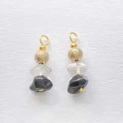 黒×透明の天然石【ブラックオブシディアン×クリスタルクォーツ】パイルピアス