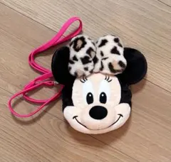 ミニーマウス ぬいぐるみポーチ ヒョウ柄リボン