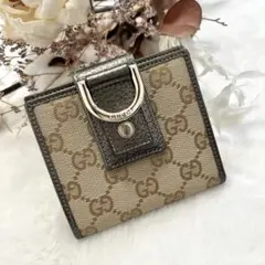 GUCCI GGキャンバス Wホック エクリプス レザー 長財布 ボルドー系