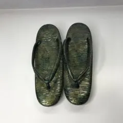 緑色木目調 厚底草履