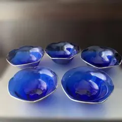 未使用 河上恭一郎 銀縁瑠璃 輪花鉢 5客 - メルカリ