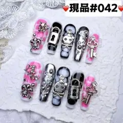 042現品推しネイルチップ付け爪量産型姫ギャルクロムハーツチークy2k痛ネイル