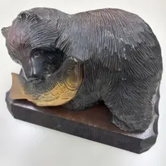 レア 木彫り 熊 置物 鮭＊特大 横47cm - メルカリ