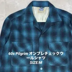 60s ピルグリム オープンカラーオンブレチェックウールシャツ グリーン M