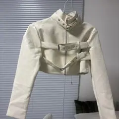 SHEIN アイボリー　レザージャケット　ショート丈