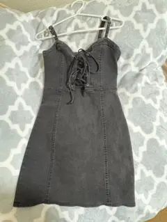 グレー デニム キャミワンピース レースアップ