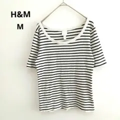 【エイチアンドエム】ボーダー Tシャツ カットソー 半袖 ホワイト ブラック Mのサムネイル