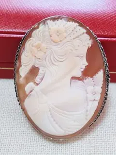 ヴィンテージ カメオ シェル シルバー ブローチ 兼 ペンダント