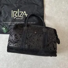 美品【レア】IBIZA ブラックトートバッグ 花柄 本革スエード ボストン