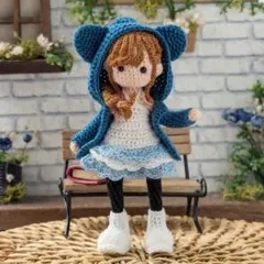 [S]ミニチュアな青クマさん ジャケット 女の子　あみぐるみ【受注生産】
