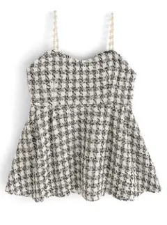 新品♡GRL ラメ入りツイードパールストラップペプラムビスチェtu887