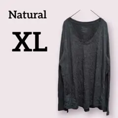 Natural【XL】ダークグレー 長袖Tシャツ Vネック アンダーシャツ