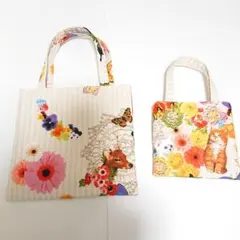 ハンドメイド　ぺたんこバッグ　中・小サイズ　2個セット