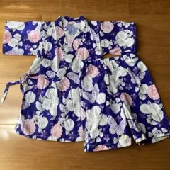 甚平　花柄　蝶々　紫　夏