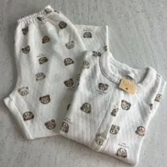 NARUE クマ柄 パジャマ M-L ホワイト ペプラム