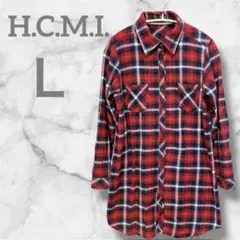 匿名配送 H.C.M.I. 【Ｌ】チェック柄 シャツワンピース 長袖 オシャレ