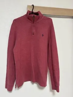 【ロゴ刺繍】ラルフローレン　ハーフジップ　セーター　赤　Mサイズ