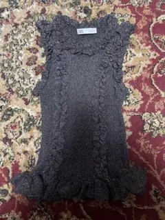 ZARA ラメ入りフリルノースリーブ M