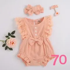 ベビー　韓国服　ロンパース　花柄　レース　新品　ターバン付き