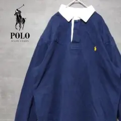 ラルフローレン ラガーシャツ ワンポイント ポニー刺繍ロゴ 濃紺 ネイビー XL