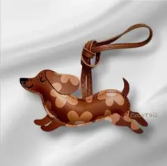 新品 ダックスフンド バッグチャーム キーホルダー 犬雑貨 犬グッズ 花柄 茶色のサムネイル