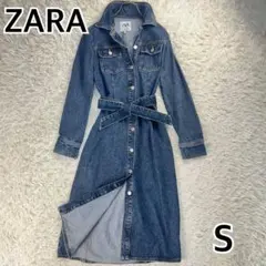 ZARA デニムワンピース　ロング丈　ベルト付　S