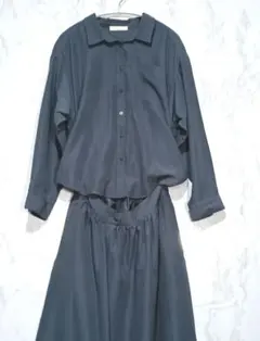 【ショコラフィネローブ】ロングワンピース/シャツワンピース/ネイビー系