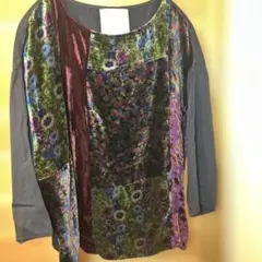 【美品】BEARDSLEY 花柄ベロアパッチワーク 五分袖チュニック