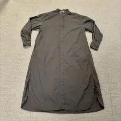 ユニクロ コットンギャザー ロング シャツワンピース グレー S