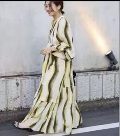 ヌキテパ 佐藤佳菜子さんコラボ ストライプロングワンピース グリーン