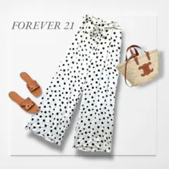 フォーエバー21◆ワイドパンツ(XL)白 ドット リラックス リゾート 丈長め
