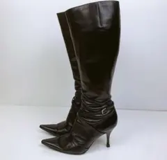 Sergio Rossi ブラックレザー ロングブーツ 9cmヒール