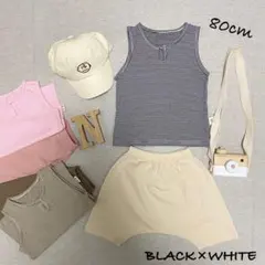 韓国*ベビー服 タンクトップ ハーフパンツ セットアップ(ブラック80cm)