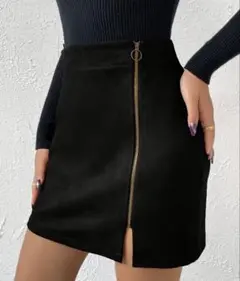 黒いタイトスカート フロントジッパー付き