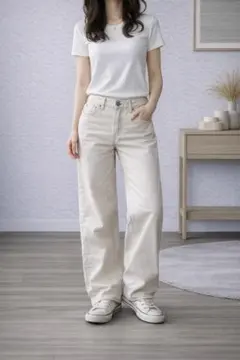 ジーユー GU ホワイトデニム ワイドパンツ バギーパンツ Sサイズ